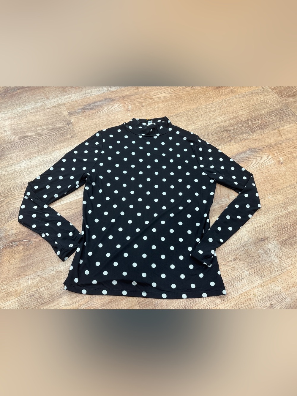 a new day Black Long-Sleeve Polka Dot Mock Neck Top